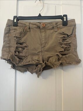Almost Famous Khaki Distressed Denim Shorts